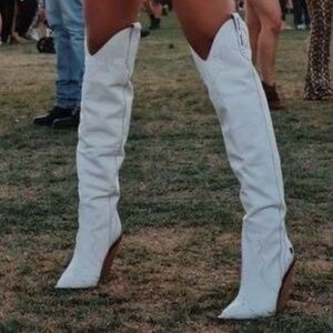 Naked Wolfe Over The Knee White *Real* Leather Cowboy Boots